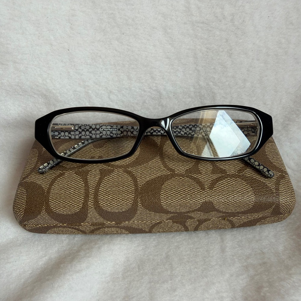 Coach Kennedy 573 Black Rectangular Eyeglasses Signature Monogram Frames Case